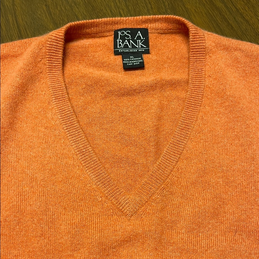Jos. A. Bank orange cashmere v neck sweater, size extra large - Picture 3 of 6